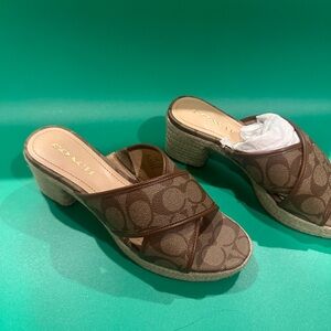Coach Brown Mules with Signature Monogram